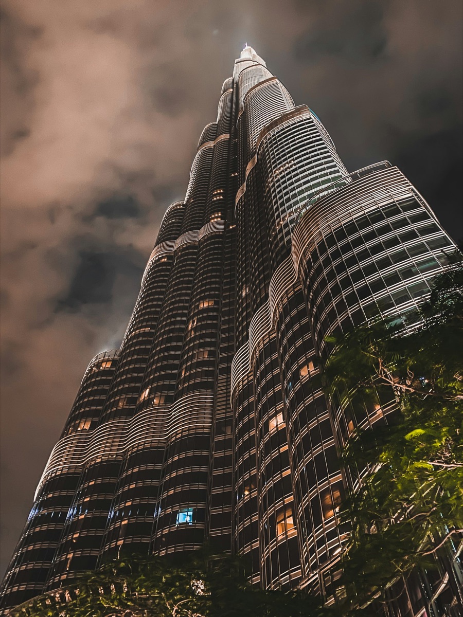 Street-level view of Dubai towers