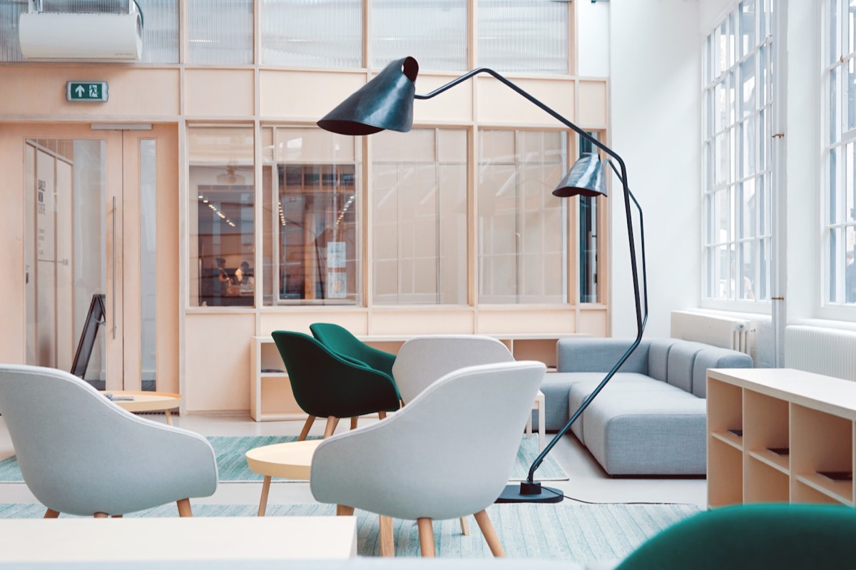 Minimal modern office desk and seating